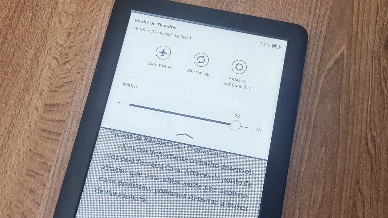 Tela de configurações rápidas do Kindle 10ª Geração