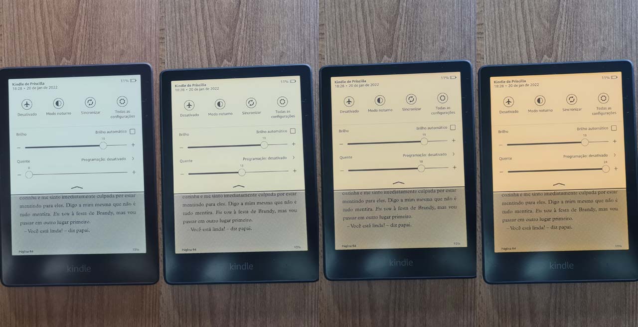 Variações de temperatura de luz do Kindle Paperwhite Signature Edition
